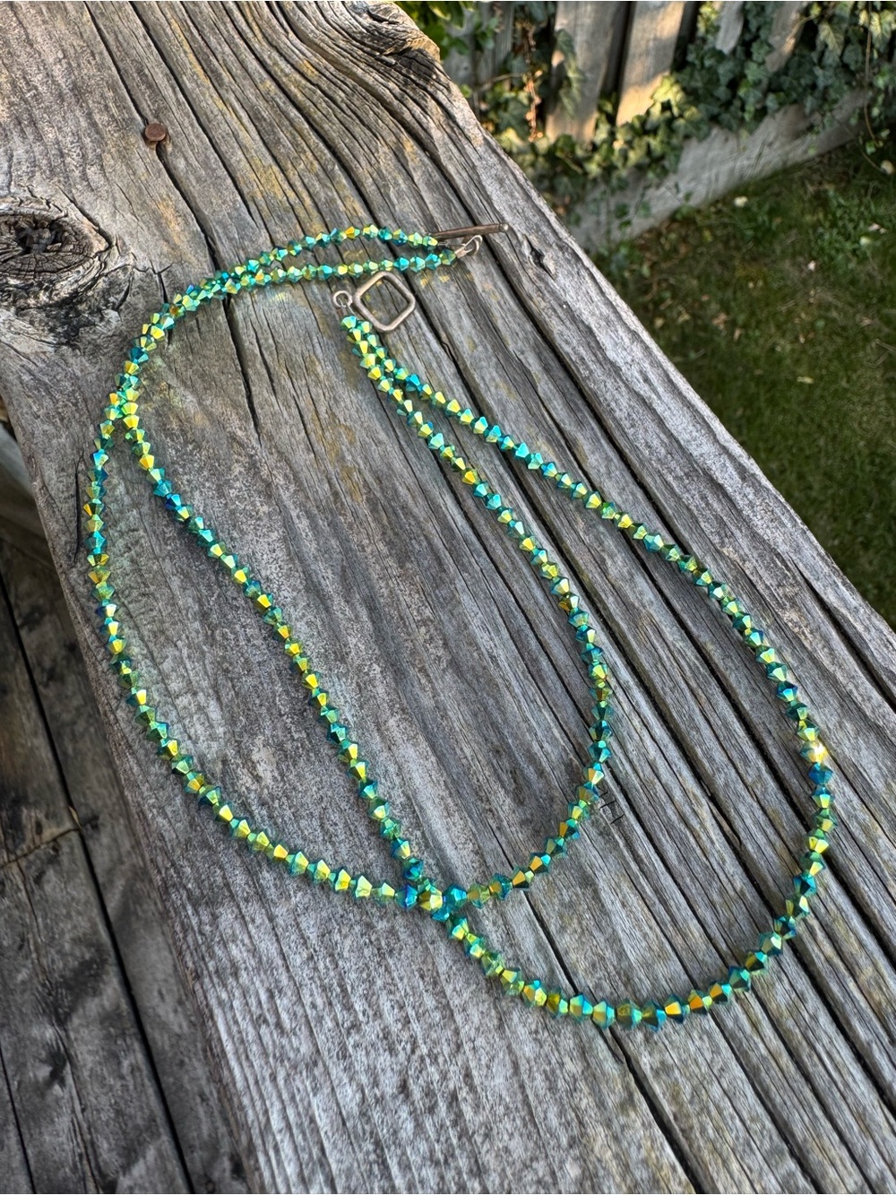 Green Crystal Beaded Double Strand Necklace Mermaid Fairy Core Y2K Nostalgia - Picture 8 of 11